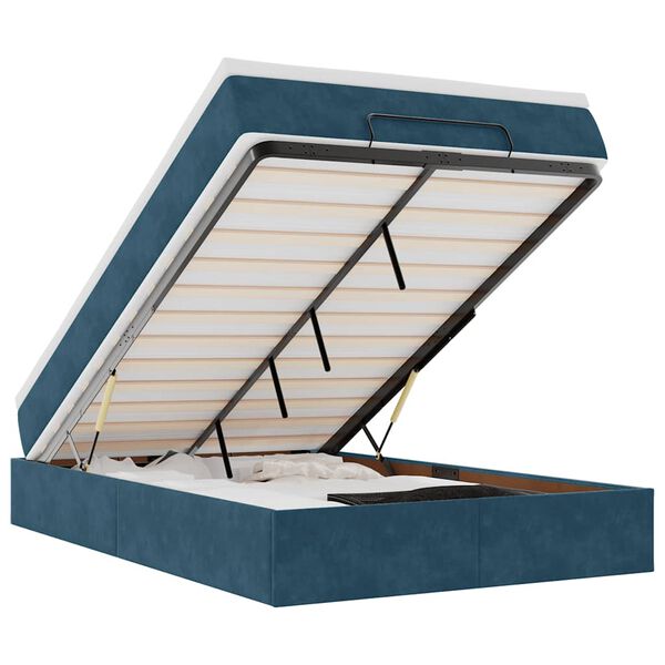 vidaXL Osmanų lovos rėmas su čiužiniu, mėlynas, 120x200cm, aksomas