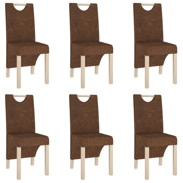 vidaXL Valgomojo kėdės, 6vnt., rudos spalvos, dirbtinė versta oda