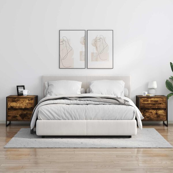 vidaXL Naktinis staliukas su stalčių Dūminis ąžuolas 50 x 39.5 x 50 cm