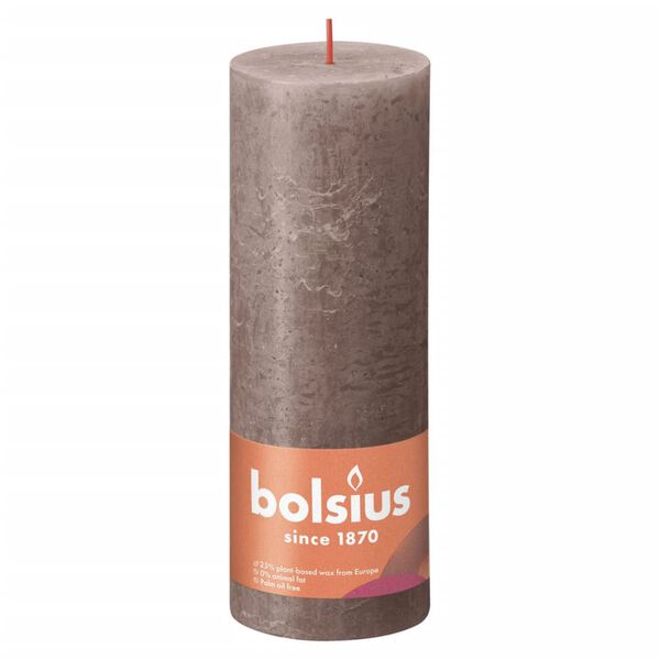 Bolsius Žvakės Shine, 4vnt., taupe, 190x68mm, cilindro formos