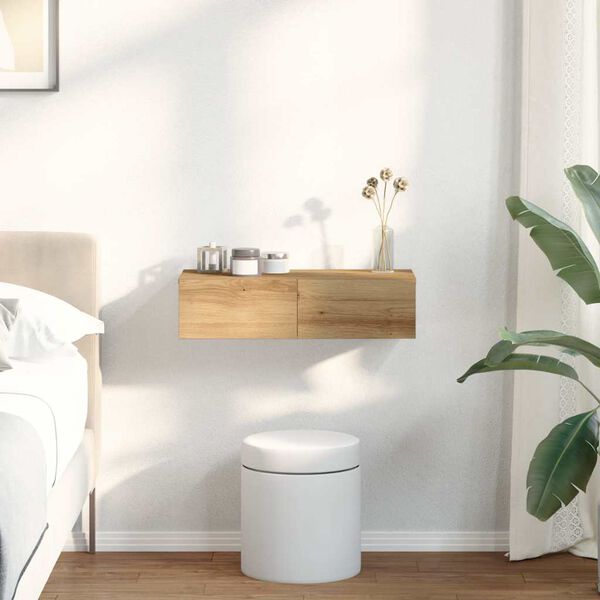 vidaXL Sieninė lentyna su stalčiais, artisano ąžuolo, 60x26,5x15cm