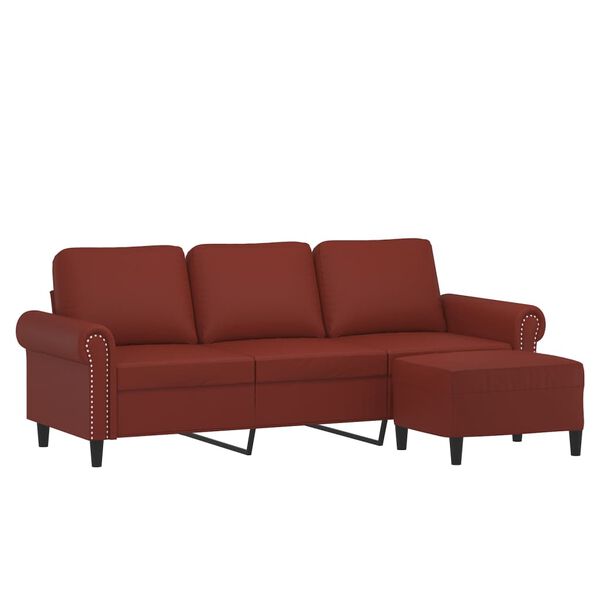 vidaXL Trivietė sofa su pakoja, raudonojo vyno, 180cm, dirbtinė oda