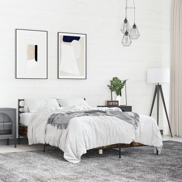 vidaXL Lovos rėmas, dūminio ąžuolo, 135x190cm, mediena ir metalas