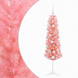 vidaXL Dirbtinė siaura Kalėdų eglutė su žaisliuku 120 cm 150 LED