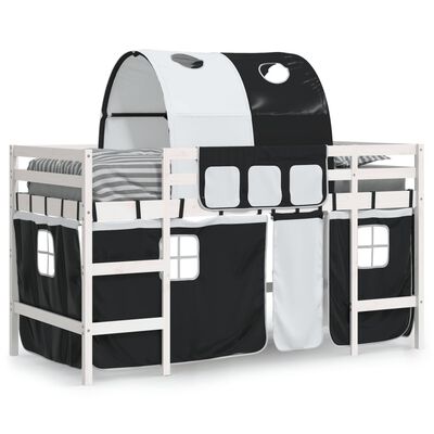 vidaXL Aukšta vaikiška lova su tuneliu, balta/juoda, 80x200cm, pušis