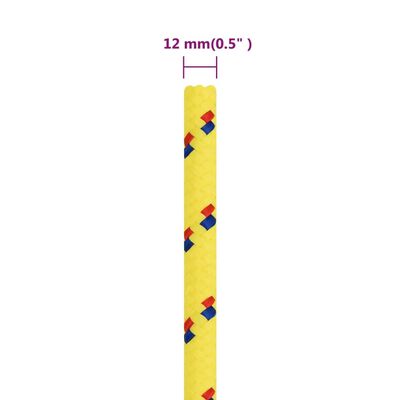 vidaXL Valties virvė, geltonos spalvos, 12mm, 100m, polipropilenas