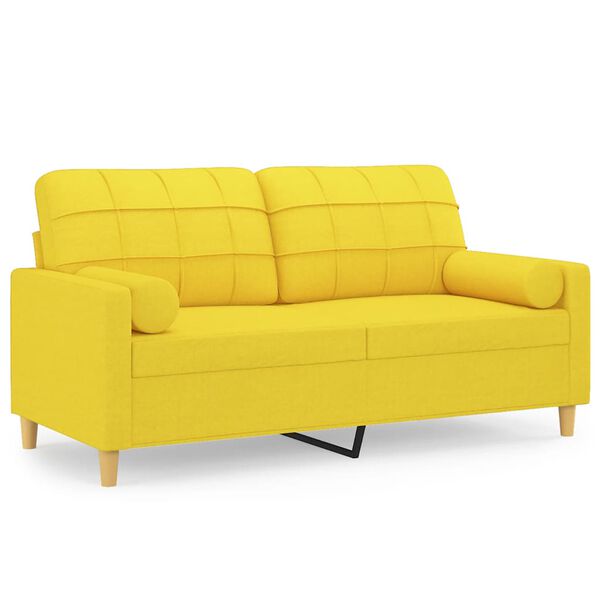 vidaXL Dvivietė sofa su pagalvėlėmis, &scaron;viesiai geltona, 140cm, audinys