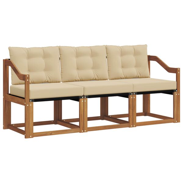 vidaXL Lauko sofos komplektas su pagalve 3 pcs Natūralus ir bežinis