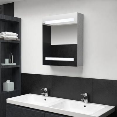 vidaXL Veidrodinė vonios spintelė su LED, betono pilka, 50x14x60cm