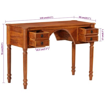 vidaXL Rašomasis stalas su stalčiais, 110x50x76cm, akacijos masyvas
