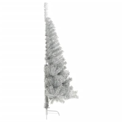 vidaXL Dirbtinė pusinė Kalėdų eglutė su stovu, sidabrinė, 180cm, PET