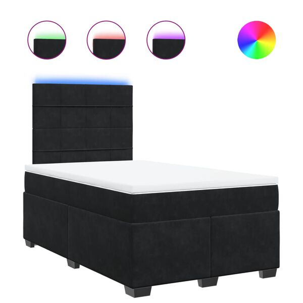 vidaXL Lova su spyruoklėmis ir čiužiniu, juoda, 120x200cm, aksomas