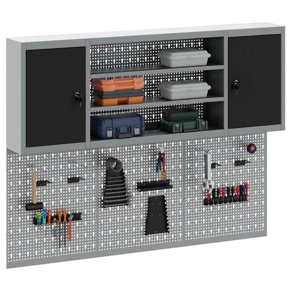 vidaXL Įrankių spintelių rinkinys su lentyna su saugykla 4 pcs Juoda