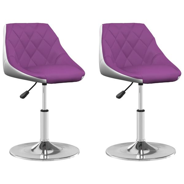 vidaXL Pasukamos valgomojo kėdės, 2vnt., violetinės/baltos, oda