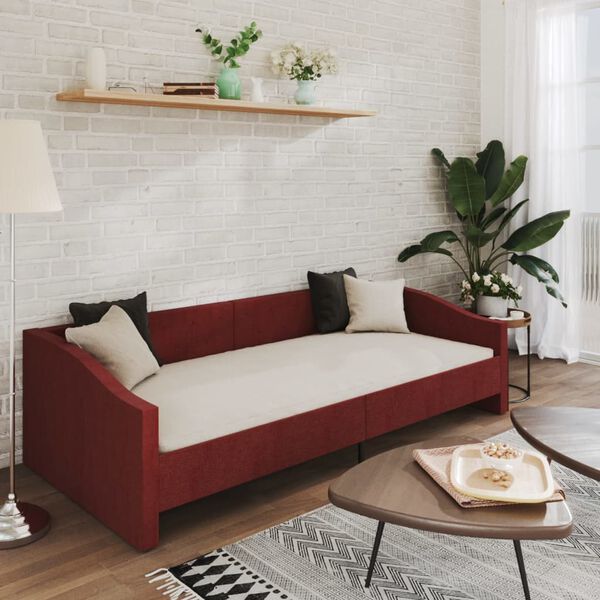vidaXL Lova su USB i&scaron;vestimi, vyno raudona, 90x200cm, audinys