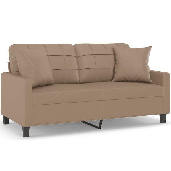 vidaXL Dvivietė sofa su pagalvėlėmis, kapučino, 140cm, dirbtinė oda