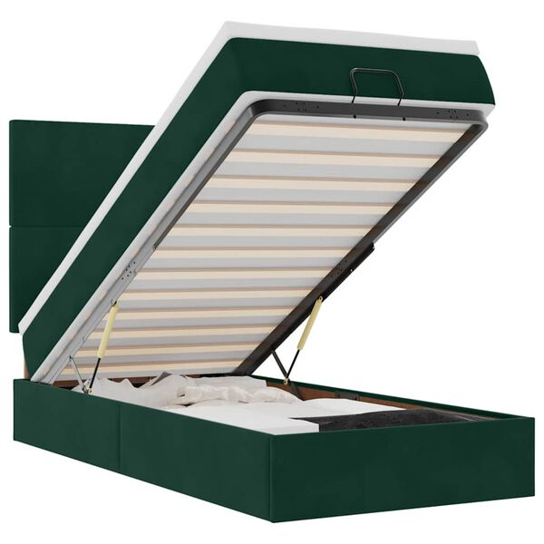 vidaXL Osmanų lovos rėmas su čiužiniais, žalias, 90x200cm, aksomas