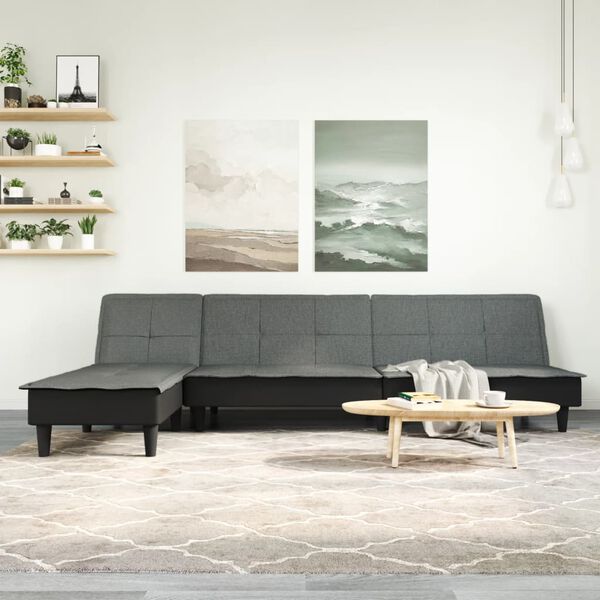 vidaXL L formos sofa-lova, tamsiai pilka, 255x140x70cm, audinys