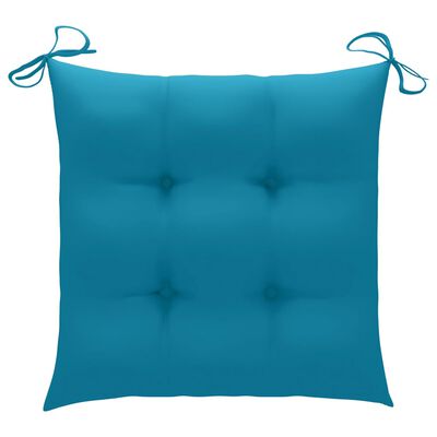 vidaXL Sodo kėdės su šviesiai mėlynomis pagalvėlėmis, 8vnt., tikmedis