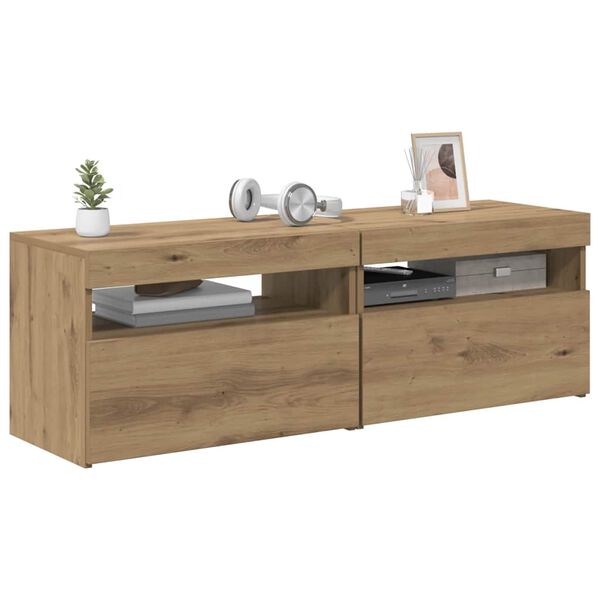 vidaXL Televizoriaus spintelės su LED, 2vnt., artisano, mediena