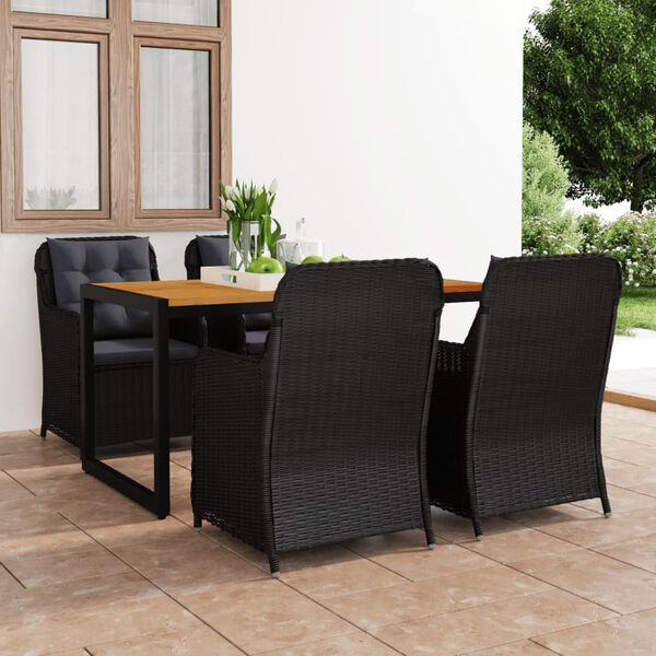 vidaXL Sodo valgomojo baldų komplektas, 5 dalių, juodos spalvos