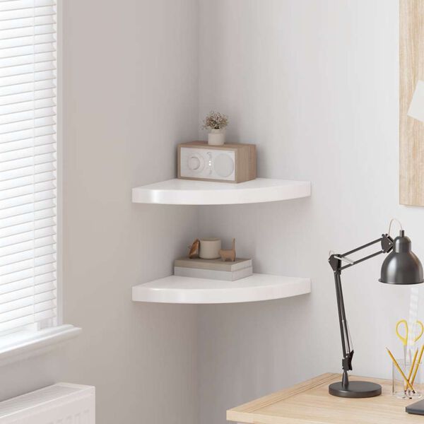 vidaXL Pakabinamos kampinės lentynos, 2vnt., baltos, 35x35x3,8cm, MDF