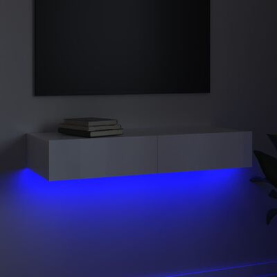 vidaXL TV spintelė su LED apšvietimu, balta, 90x35x15,5cm, blizgi