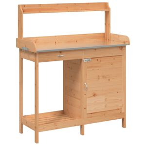 vidaXL Sodinimo stalas su spintele, rudas, 110,5x45x124,5cm, eglė