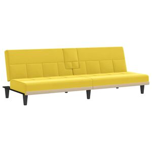 vidaXL Sofa-lova su puodelių laikikliais, &scaron;viesiai geltona, audinys