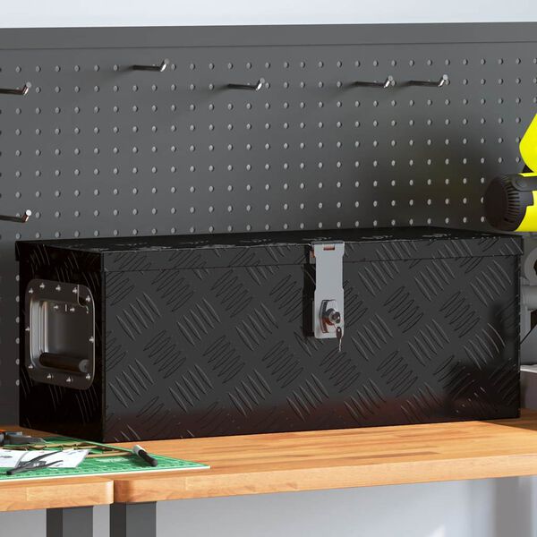 vidaXL Daiktadėžė, juodos spalvos, 60x23,5x23cm, aliuminis