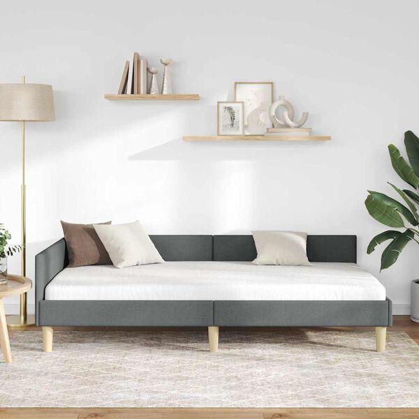 vidaXL Kampinė lovos konstrukcija Tamsiai pilka 90 x 200 cm audinys