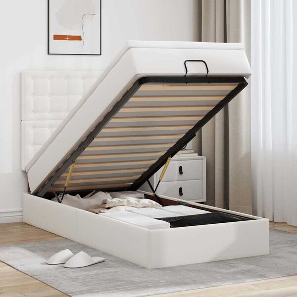 vidaXL Osmanų lovos rėmas su čiužiniu, balta, 80x200cm, dirbtinė oda