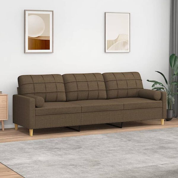 vidaXL Trivietė sofa su pagalvėmis, ruda, 210cm, audinys