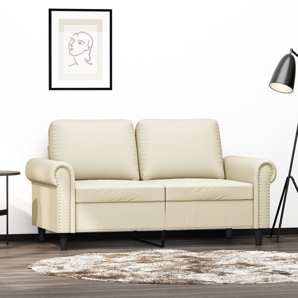 vidaXL Dvivietė sofa, kreminės spalvos, 120cm, dirbtinė oda