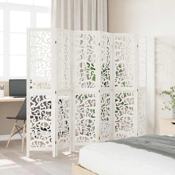 vidaXL Kambario pertvara, 6 segmentai, balta, paulovnijos mediena