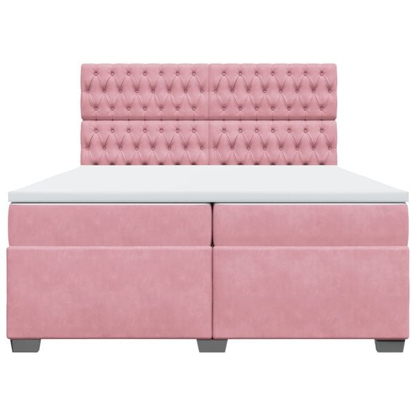 vidaXL Lova su spyruoklėmis ir čiužiniu, rožinė, 200x200 cm, aksomas