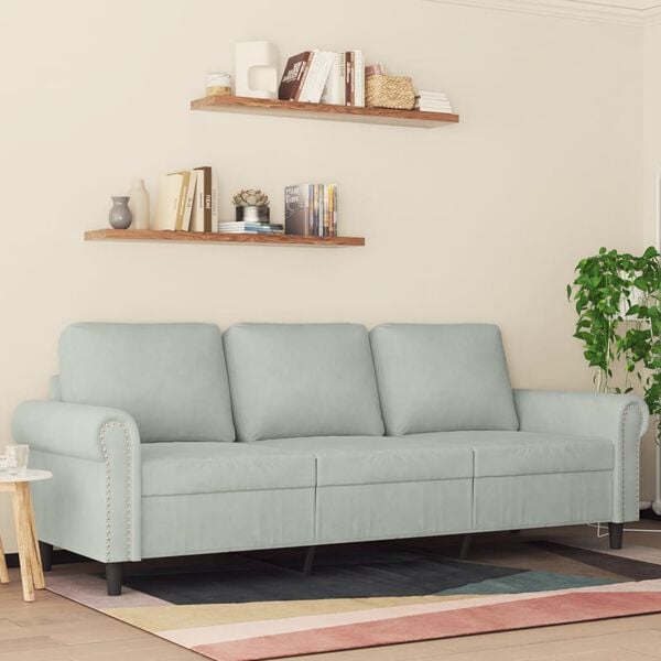 vidaXL Trivietė sofa, &scaron;viesiai pilkos spalvos, 180cm, aksomas