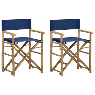 vidaXL Režisieriaus kėdės, 2vnt., mėlynos, bambukas ir audinys