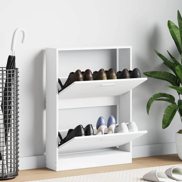 vidaXL Batų spintelė, balta, 59x17x81 cm, inžinerinė mediena