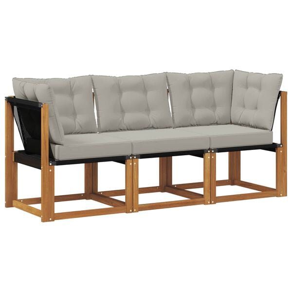 vidaXL Lauko vidurinė ir kampinė sofa su pagalve 3 Vienetas Natūrali