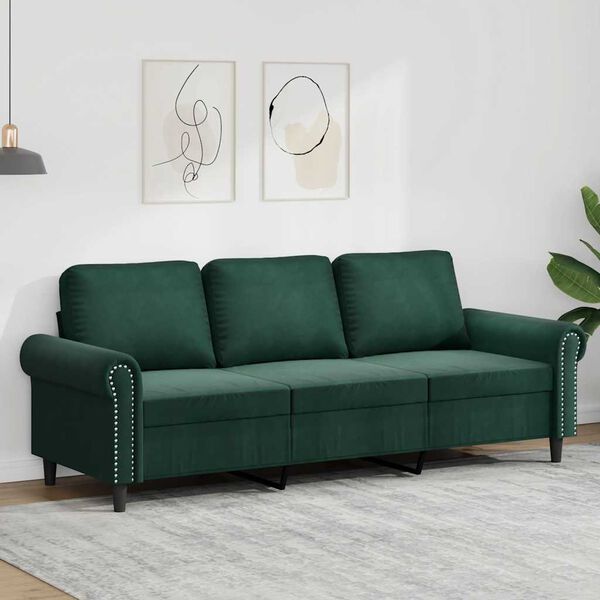 vidaXL Trivietė sofa, tamsiai žalios spalvos, 180cm, aksomas