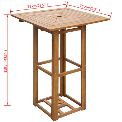 vidaXL Baro stalas, 75x75x110cm, akacijos medienos masyvas