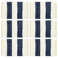 vidaXL Stalo kilimėliai, 6vnt., mėlynų + baltų dryžių, 30x45cm, chindi