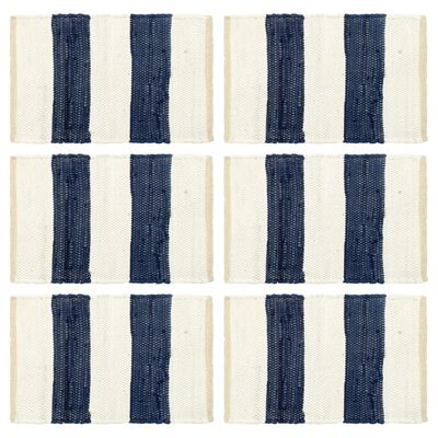 vidaXL Stalo kilimėliai, 6vnt., mėlynų + baltų dryžių, 30x45cm, chindi
