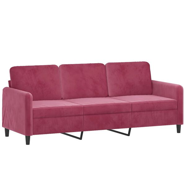 vidaXL Trivietė sofa su pagalvėlėmis, raudonojo vyno, 180cm, aksomas