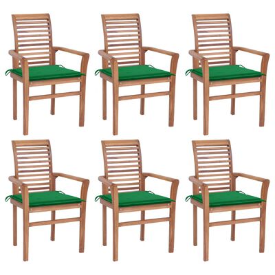 vidaXL Valgomojo kėdės su žaliomis pagalvėlėmis, 6vnt., tikmedis