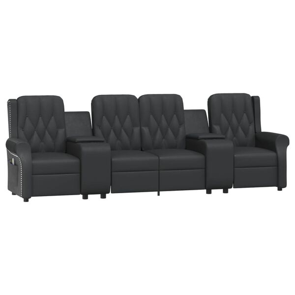 vidaXL Keturvietis atlo&scaron;iamas masažinis krėslas, juodas, dirbtinė oda