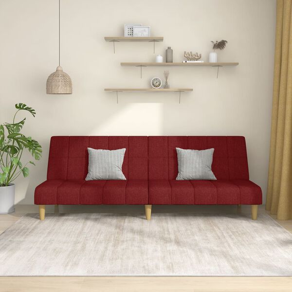 vidaXL Dvivietė sofa-lova, raudonojo vyno spalvos, audinys