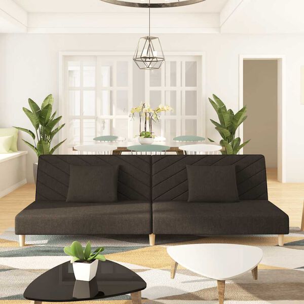 vidaXL Dvivietė sofa-lova dvejomis pagalvėmis, rudos spalvos, audinys