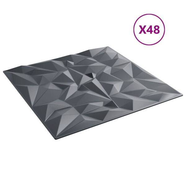 vidaXL Sienų plokštės, 48vnt., pilkos, 50x50cm, XPS, 12m², ametisto